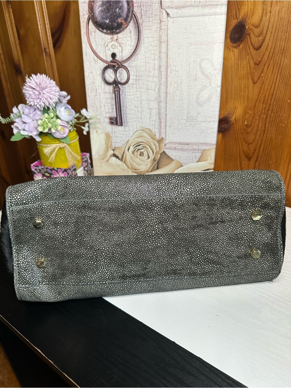 Ivanka Trump Metallic Gray Textured Tote with Tassel - Picture 7 of 16
